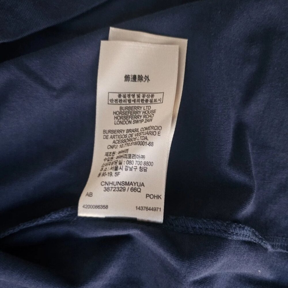 Burberry Men Tee Blue Cotton Crew Neck Short Sleeve T Shirt Size XL Authentic - Picture 12 of 12